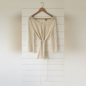 Lucky Brand Bohemian Style Size Large Cream Colored Knited Shirt